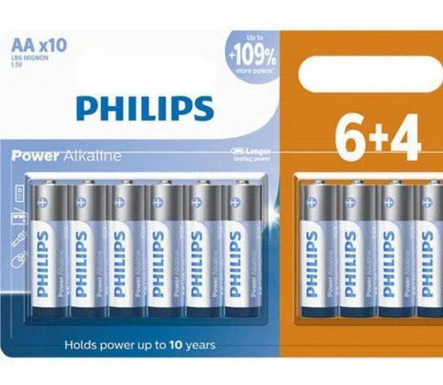 Pilha Aa Philips Alcalina Pack C/10 Pilhas Aa Power Alkaline