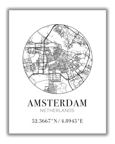 Mapa De Calle De Ámsterdam Arte De Pared 11x14 Decorac...