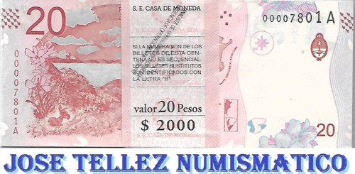 Fajo 100 Billetes $ 20 Guanaco Numero Bajo Unc Palermo