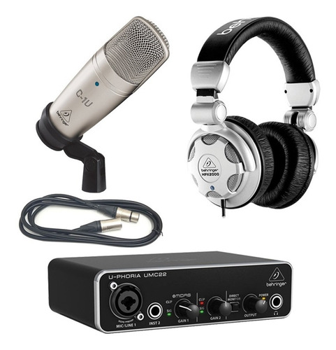 Microfono C1 + Audifono + Interfaz Umc22 + Cable Xlr, Nuevos