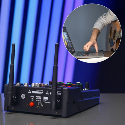 Mesa De Som Mixer 4 Canais Profissional 2 Microfone Sem Fio