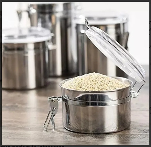 Kit 4 Potes Herméticos Inox Com Tampa Transparente E Trava