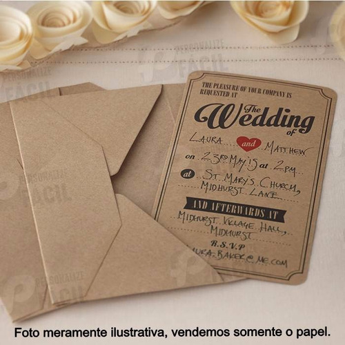 Imagem 2 de 7 de 200 Folhas Papel Kraft 200g A4 P/ Convite Casamento Rústico