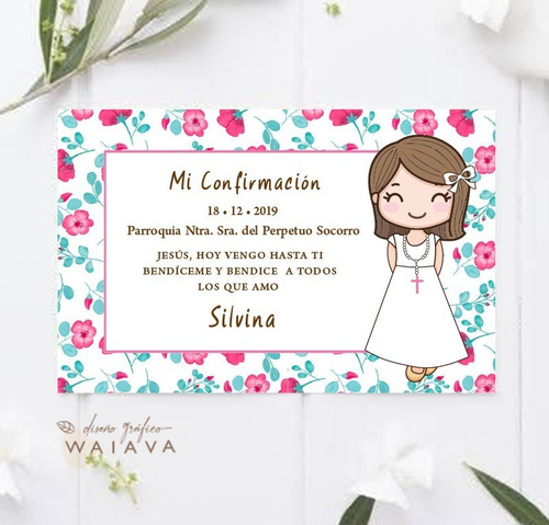 Imagen 2 de 10 de Estampas Confirmación Tarjetas Nenas Horizontal X 3u