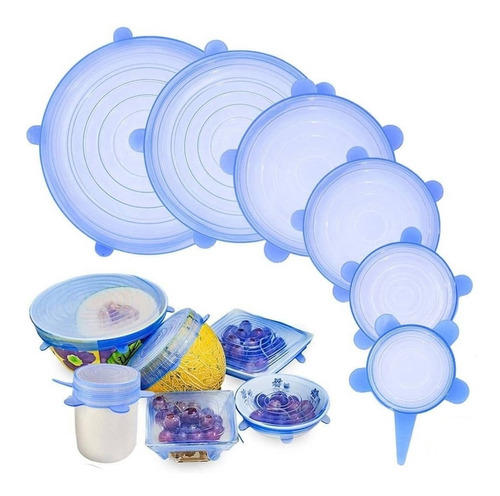 Pack De 6 Tapas De Silicona Reutilizable Alimentos Frescos 