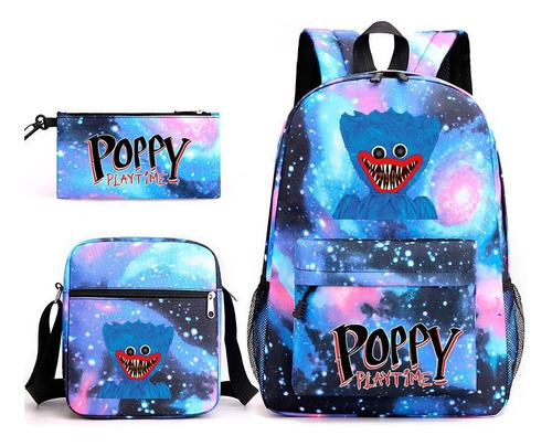 Mochila Escolar Cosplay Huggy Wuggy Poppy Playtime, 3 Piezas