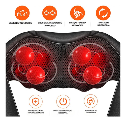 Colete Shiatsu Massageador Cervical Profissional Pro+ 4 D - 3 D X - Costas Pescoço Lombar Ombros Pernas Com 8 Nós E Infravermelho Portátil Com Bolsa Para Alívio Diário
