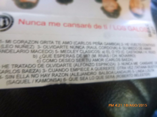 Cassette De Los Galos .- Nunca Me Cansare De Ti (,#212 (Usado)