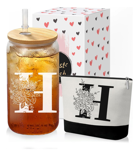 Taza De Vidrio Personalizada Y Set De Bolsa De Maquillaje -