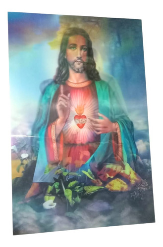 Cuadro Decorativo Anime Póster 3d Corazón De Jesús 56 X 37cm