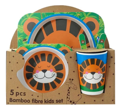 Set Plato Vaso Cubiertos Bebe Infantil Fibra Bamboo Eco 