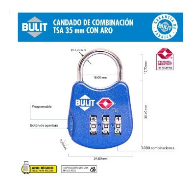 Candado Bulit Tsa Combinación Valija Maleta Equipaje