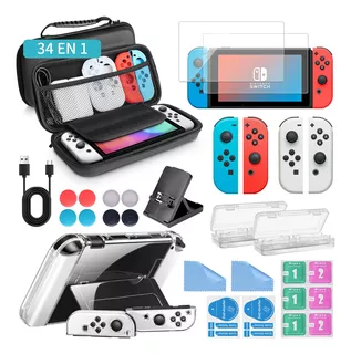 Kit De 32 Accesorios Con Funda Para Nintendo Switch Estuche