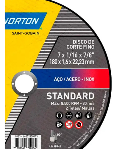 Disco Corte Norton 180 7 Polegadas Standard