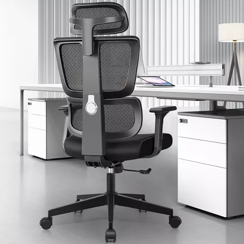 Primy Silla de escritorio ergonómica de oficina con soporte lumbar  ajustable y altura, silla giratoria de malla transpirable para computadora  con