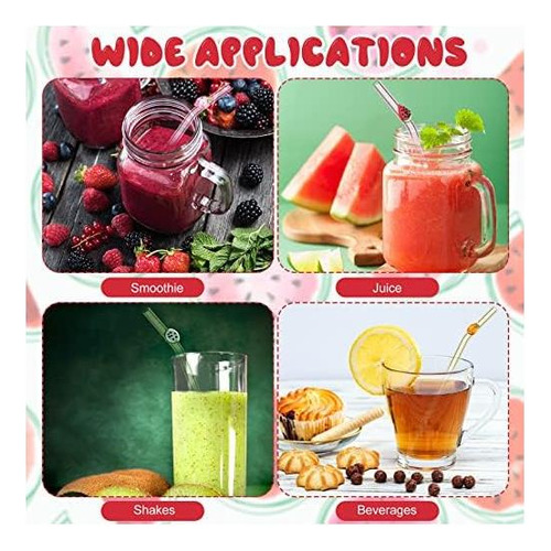 6 Pcs Pajitas De Vidrio Con Diseño Reutilizable Lindo Frutas