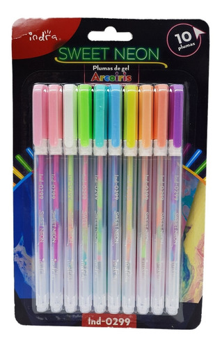 10 Plumas De Gel Arcoiris Indra Sweet Neon Color Cambiante