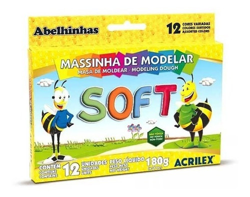 Masa Soft Para Modelar Acrilex X 12 Colores 180 Grs X 2 U.