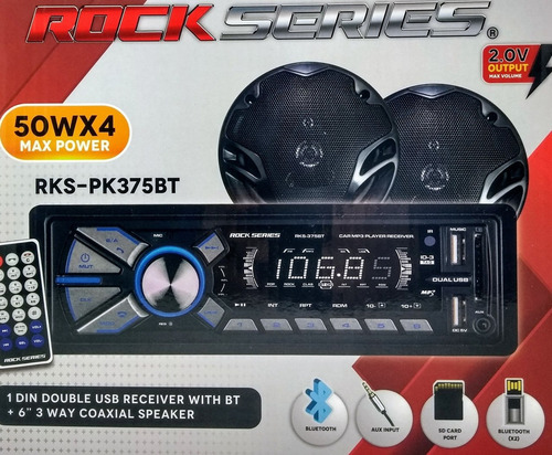 Auto Estereo Rock Series Rks-pk375bt 1din Usb Bt Bocinas 6.5