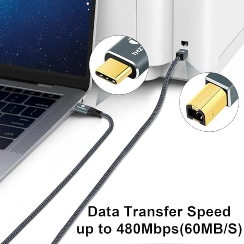 Thzzhnno Usb B A Usb C Cable De Impresora 66 Pies, Usb C A