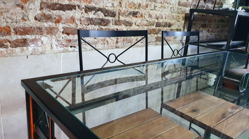 Imagen 4 de 9 de Mesa Comedor Industrial Hierro Y Madera 140x80x78 + 4 Sillas