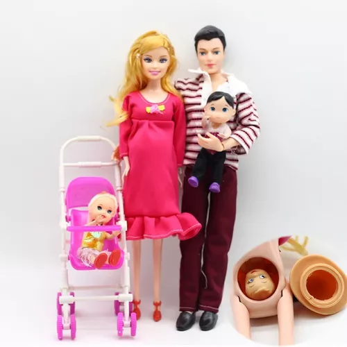 Boneca Barbie Grávida E Família Bebê Carrinho Genérico