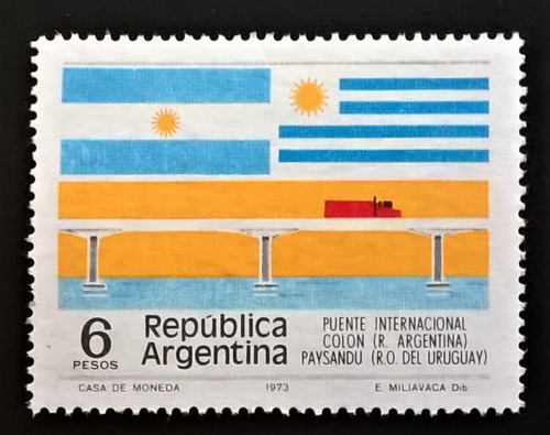 Argentina, Sello Gj 1703 Puente Inter Colón 1975 Mint L12373