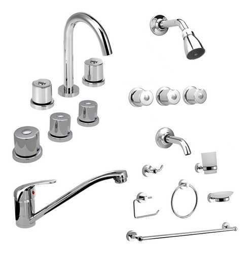 Griferia Baño Completo Peirano Verin Renacer + Set Accesorios 3006 6 Piezas