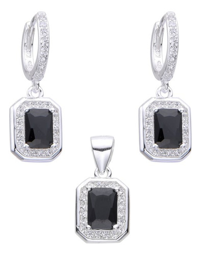 Cadena Dije Aros Set Plata 925 Rectangular Zircon Regalo