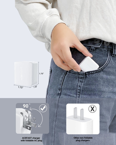 Tubo Cargador Pd 20w Carga Rápida Salida Usb Acefast Color Blanco