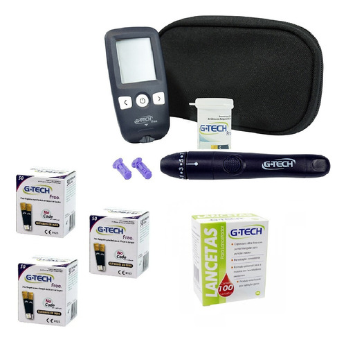 Kit Medidor De Glicose + 150 Tiras + 100 Lanceta G-tech Free