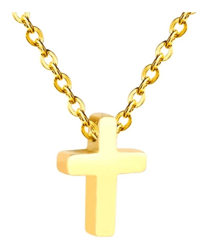 Imagen 4 de 6 de Collar Mujer Dije Cruz Minimalista Acero Inoxidable Dorado