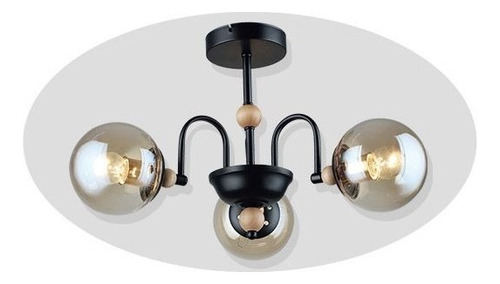 Lámpara De Techo Candil De Vidrio Para 3 Focos Lt02503 Color Negro