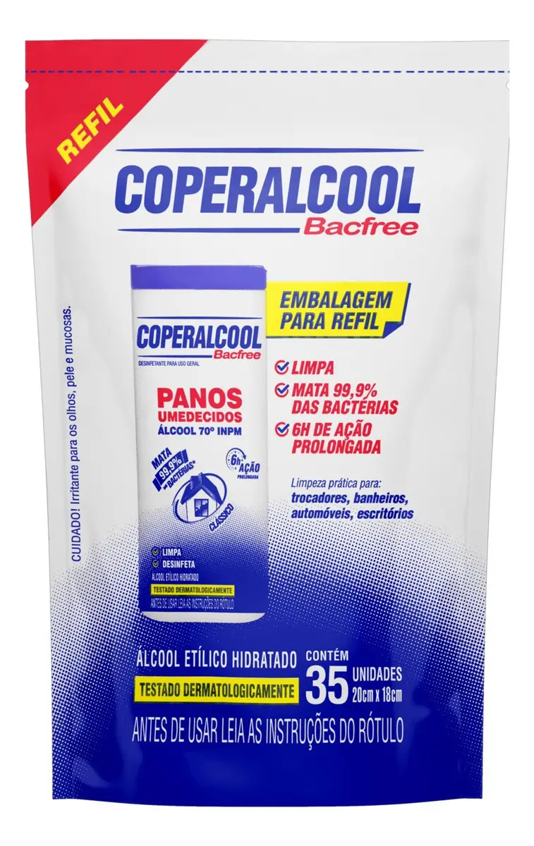 Pano Umedecido Álcool 70° Refil Com 35 Unidades Coperalcool