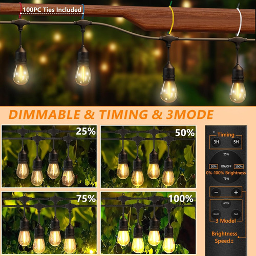 «cadena De Luces Led Para Exteriores De 100 Pies, 60+4 Bombi