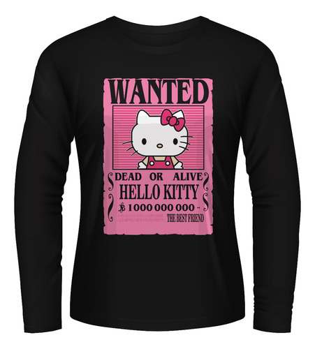 Playera Wanted Hello Kitty Dead Or Alive Manga Larga