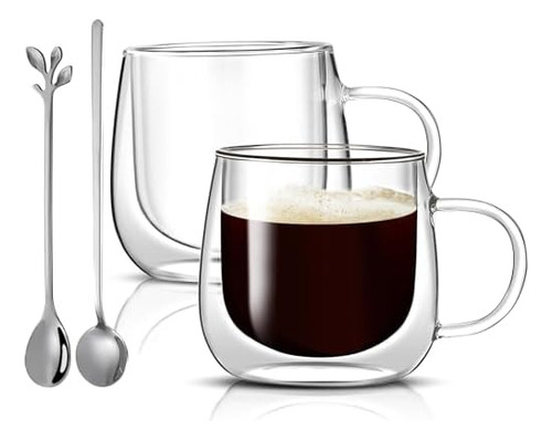 Juego De 2 Tazas De Café De Vidrio De Doble Pared De 16 Oz,