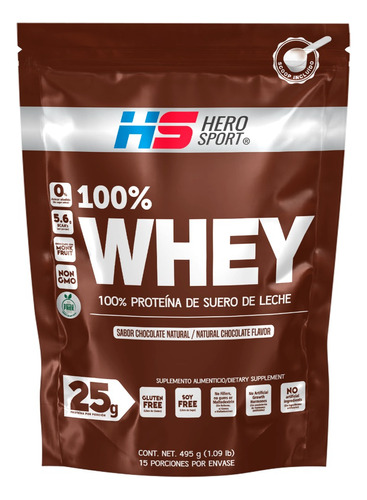 Hero Sport 100% Whey Protein Chocolate 495g 15 Porciones