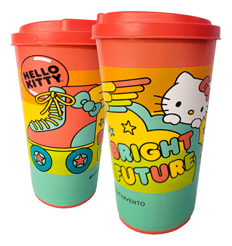Kit 6 Copos Bucks Café Viagem Hello Kitty Com Tampa 550ml