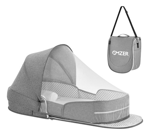 Cuna De Viaje Ligera Para Bebé Con Mosquitero Y Dosel Gris