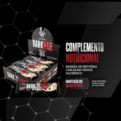 Dark Bar Flocos Choc Chips 8un Darkness - Snack Proteico Saudável, Rico Em Fibras E Energia Para O Dia A Dia