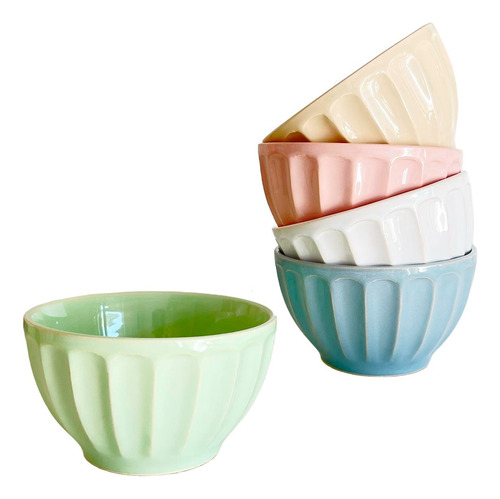 Set X4un Bowl Cerealero Ceramica Vainilla Vintage 500ml