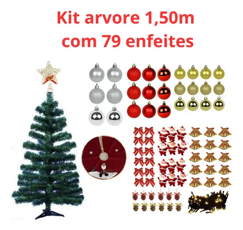 Kit Decoração Vermelho com Dourado para Árvore de Natal 150cm - 01