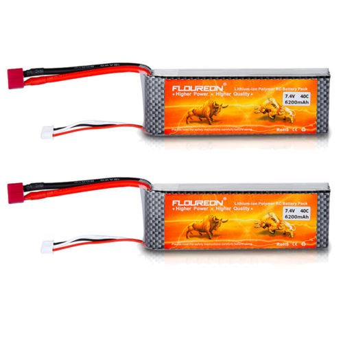 2 X 2s2p 7.4v 6200mah 40 C Tplug Lipo Batería Para Coches Rc