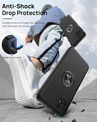 Funda Uso Rudo Anillo Carcasa Para Galaxy A22 5g+mica Negro Samsung Galaxy A22 5g