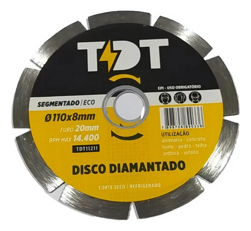 Disco Diamantado Segmentado 110xf20x08mm Eco Tdt