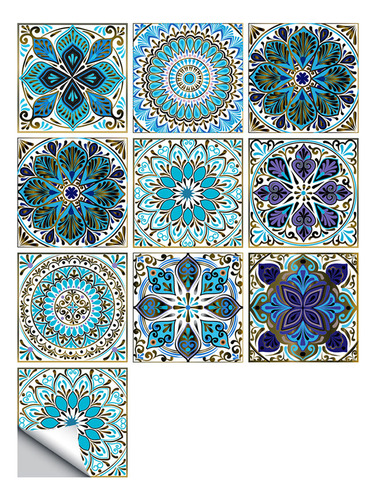 Pegatina De Pared Autoadhesiva Mandala Mosaic Con Azulejos D