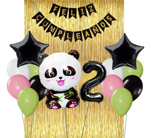 Combo Cumpleaños Globos Tematica Deco Panda Animales Fiesta