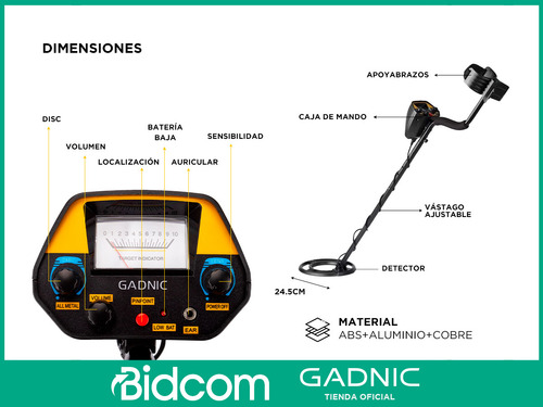 Detector De Metales Gadnic Cazador De Tesoros Led Oro