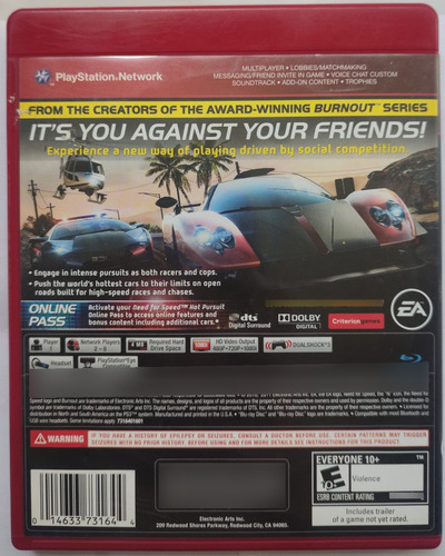 Need For Speed Hot Persuit Original Playstation 3 (Usado)